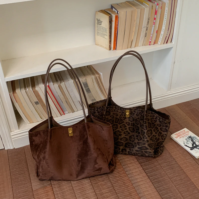 여성용 레트로 스타일 레오파드 무늬 스웨이드 토트백,  - Luxury Bags Tote 리뷰 및 가격